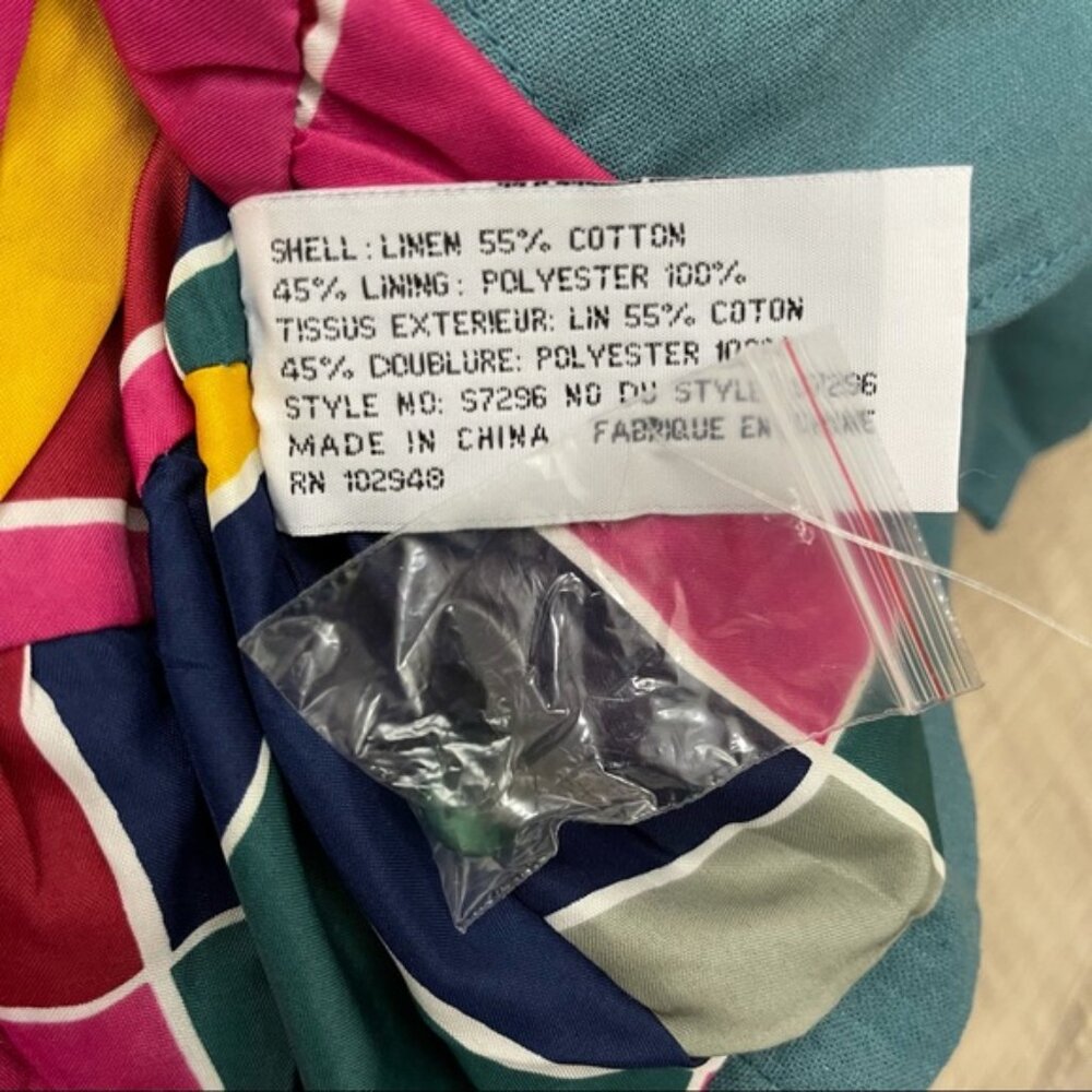 Anthropologie Tulle Cropped Jacket Linen Cotton Teal Size L - Picture 5 of 5
